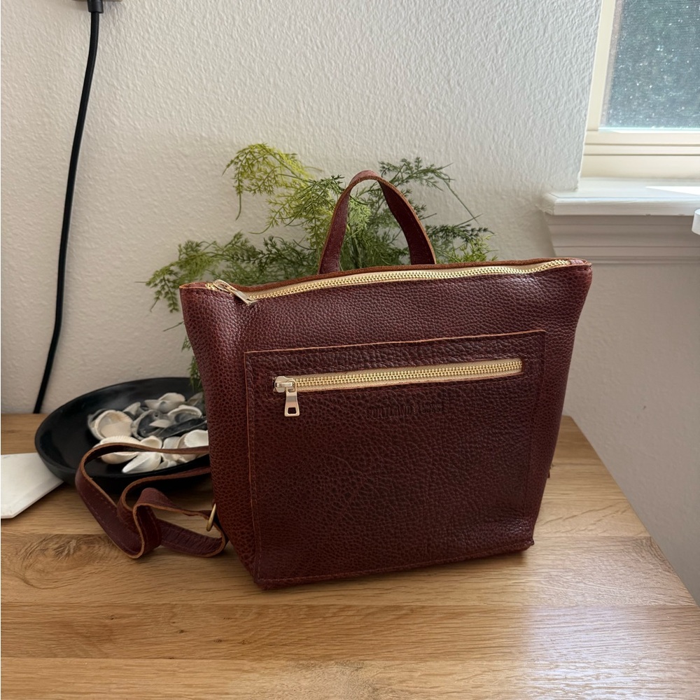 Portland Leather Small Tote Leather Backpack in Nutmeg